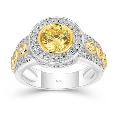 Round Cut Yellow Topaz 925 Sterling Silver Halo Engagement Ring