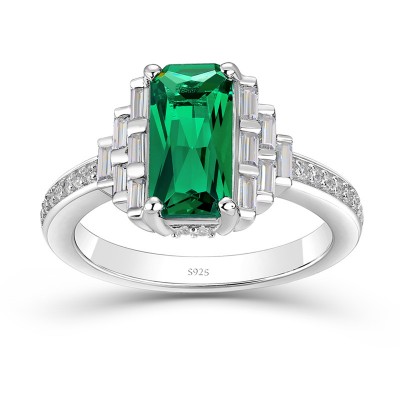 Radiant Cut Emerald 925 Sterling Silver Engagement Ring