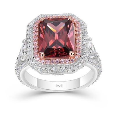 Radiant Cut Garnet 925 Sterling Silver Halo Engagement Ring