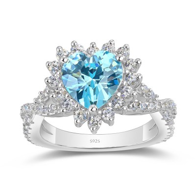 Heart Cut Aquamarine 925 Sterling Silver Twisted Engagement Ring