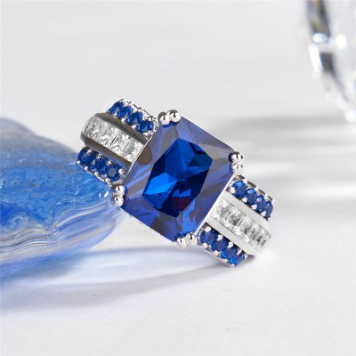 Radiant Cut Blue Sapphire 925 Sterling Silver Engagement Ring