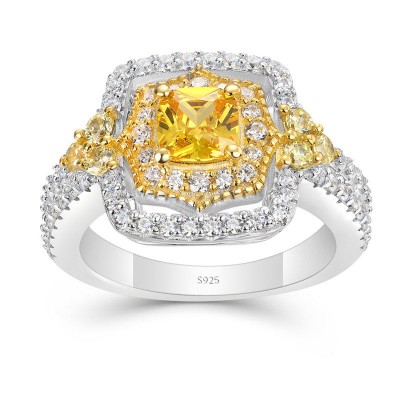 Cushion Cut Yellow Topaz 925 Sterling Silver Halo Engagement Ring