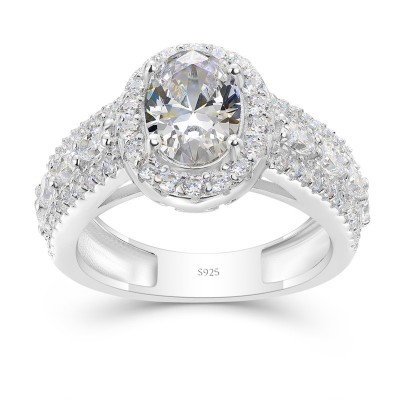 Oval Cut White Sapphire 925 Sterling Silver Halo Engagement Ring