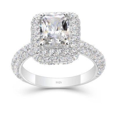 Radiant Cut White Sapphire 925 Sterling Silver Halo Engagement Ring