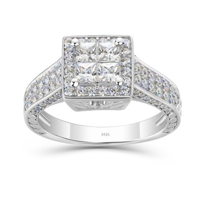 Princess Cut White Sapphire 925 Sterling Silver Halo Engagement Ring