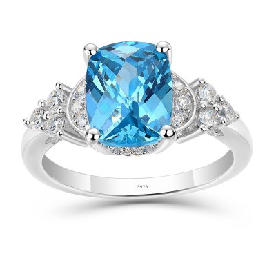 Cushion Cut Aquamarine 925 Sterling Silver Engagement Ring