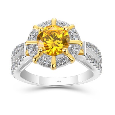 Round Cut Yellow Topaz 925 Sterling Silver Halo Engagement Ring