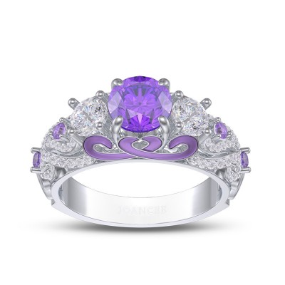 Art Deco Round Cut Amethyst 925 Sterling Silver Engagement Ring