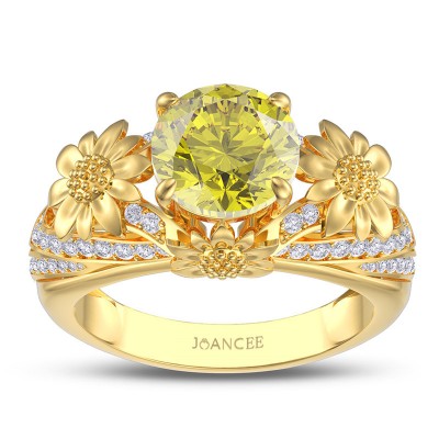 Yellow Gold Round Cut Yellow Topaz 925 Sterling Silver Sunflower Ring