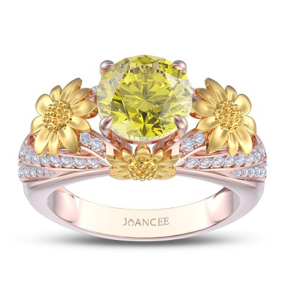 Rose Gold Round Cut Yellow Topaz 925 Sterling Silver Sunflower Ring