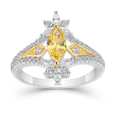 Art Deco Marquise Cut Yellow Topaz 925 Sterling Silver Engagement Ring