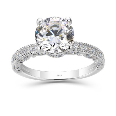 Classic Round Cut White Sapphire 925 Sterling Silver Engagement Ring