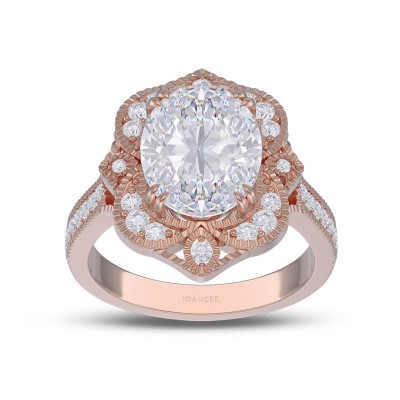 Rose Gold Vintage Oval Cut White Sapphire 925 Sterling Silver Halo Engagement Ring