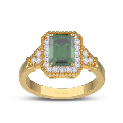Yellow Gold Vintage Emerald Cut Emerald 925 Sterling Silver Halo Engagement Ring