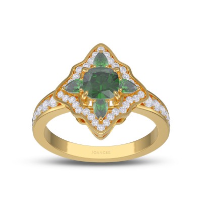 Yellow Gold Vintage Cushion Cut Emerald 925 Sterling Silver Engagement Ring