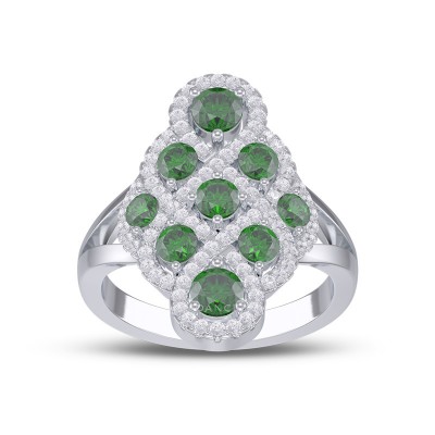 Round Cut Emerald 925 Sterling Silver Cocktail Ring