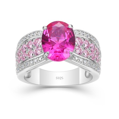 Oval Cut Pink Sapphire 925 Sterling Silver Engagement Ring