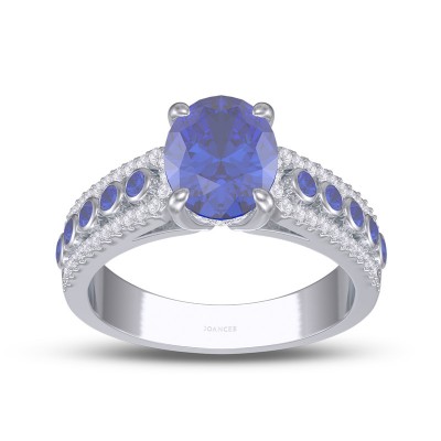 Oval Cut Blue Sapphire 925 Sterling Silver Engagement Ring