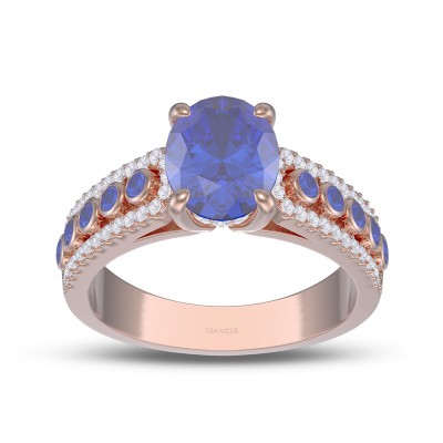 Rose Gold Oval Cut Blue Sapphire 925 Sterling Silver Engagement Ring