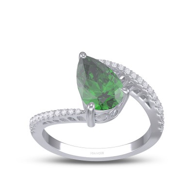 Pear Cut Emerald 925 Sterling Silver Swirl Engagement Ring
