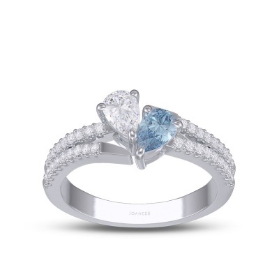 Pear Cut White Sapphire and Aquamarine 925 Sterling Silver Toi et Moi Ring