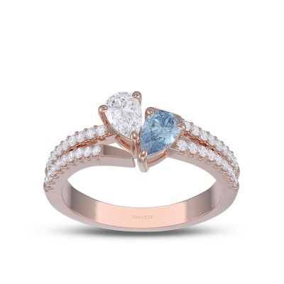 Rose Gold Pear Cut White Sapphire and Aquamarine 925 Sterling Silver Toi et Moi Ring