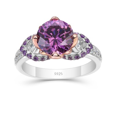 Round Cut Amethyst 925 Sterling Silver Engagement Ring