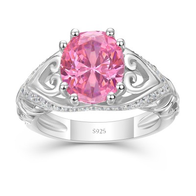 Oval Cut Pink Sapphire 925 Sterling Silver Engagement Ring