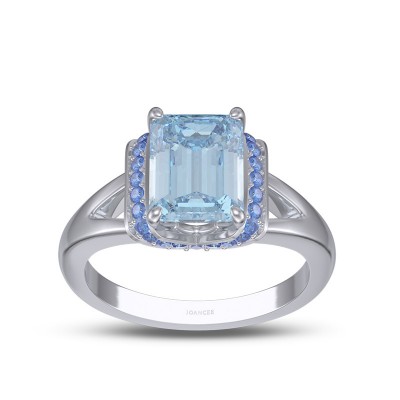 Emerald Cut Aquamarine 925 Sterling Silver Engagement Ring
