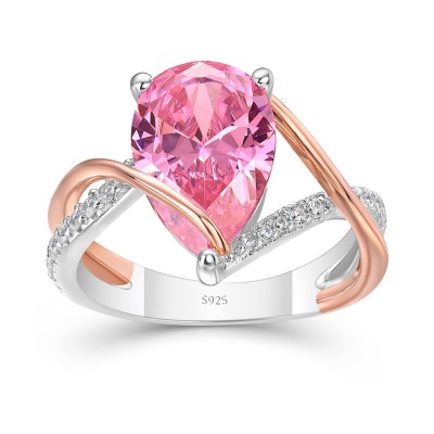Pear Cut Pink Sapphire 925 Sterling Silver Twisted Two Tone Engagement Ring