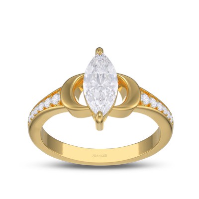 Yellow Gold Marquise Cut White Sapphire 925 Sterling Silver Moon Engagement Ring