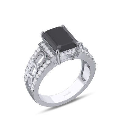 Radiant Cut Black Sapphire 925 Sterling Silver Horseshoe Engagement Ring