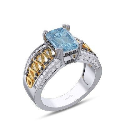 Vintage Radiant Cut Aquamarine 925 Sterling Silver Horseshoe Two-Tone Engagement Ring