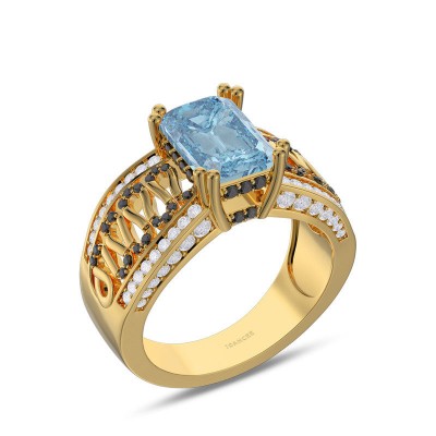 Yellow Gold Vintage Radiant Cut Aquamarine 925 Sterling Silver Horseshoe Engagement Ring