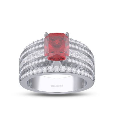 Cushion Cut Ruby 925 Sterling Silver Engagement Ring