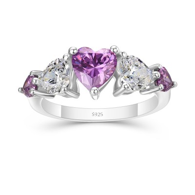 Heart Cut Amethyst 925 Sterling Silver Five Stone Promise Ring For Her