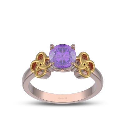 Rose Gold Round Cut Amethyst 925 Sterling Silver Knot Engagement Ring