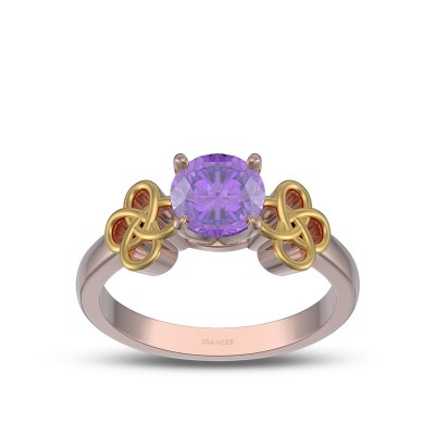 Rose Gold Round Cut Amethyst 925 Sterling Silver Knot Engagement Ring