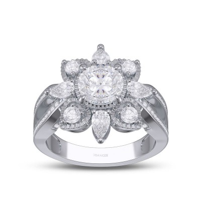 Round Cut White Sapphire 925 Sterling Silver Flower Ring