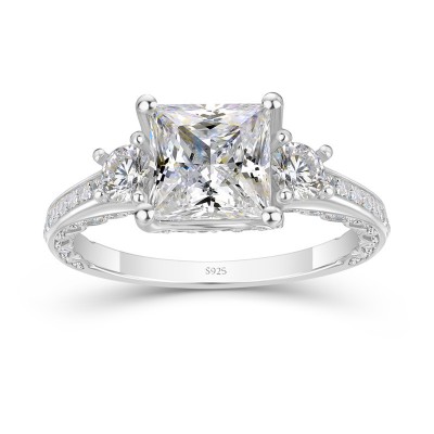 Princess Cut White Sapphire 925 Sterling Silver 3-Stone Engagement Ring