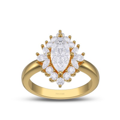 Yellow Gold Marquise Cut White Sapphire 925 Sterling Silver Halo Engagement Ring