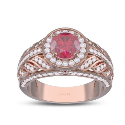 Rose Gold Round Cut Ruby 925 Sterling Silver Halo Engagement Ring