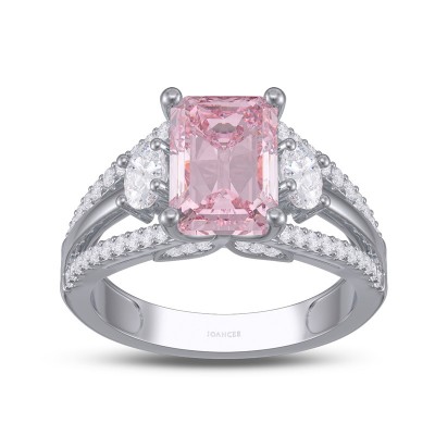 Emerald Cut Pink Sapphire 925 Sterling Silver Engagement Ring