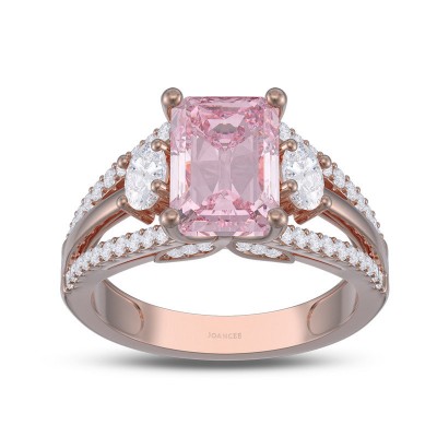 Rose Gold Emerald Cut Pink Sapphire 925 Sterling Silver Engagement Ring