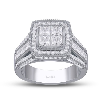 Princess Cut White Sapphire 925 Sterling Silver Halo Engagement Ring