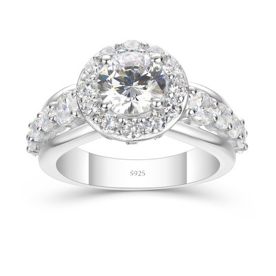 Round Cut White Sapphire 925 Sterling Silver Halo Engagement Ring