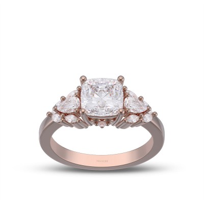 Rose Gold Cushion Cut White Sapphire 925 Sterling Silver 3-Stone Engagement Ring