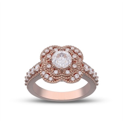 Rose Gold Round Cut White Sapphire 925 Sterling Silver Clover Engagement Ring