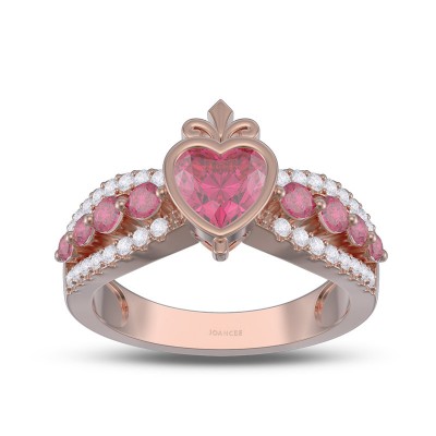 Rose Gold Heart Cut Ruby 925 Sterling Silver Crown Promise Ring 