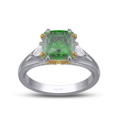 Cushion Cut Emerald 925 Sterling Silver Two Tone Engagement Ring